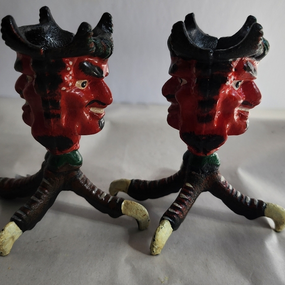 Antique Cast Iron Satan/Devil Candleholders- a Pair - Picture 4 of 5